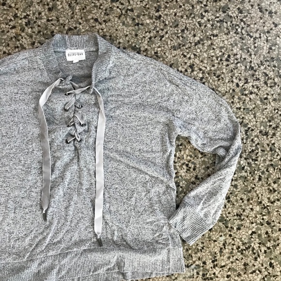 Olive + Oak Grey Ribbon Neck Line Slouchy Sweater - Picture 2 of 5